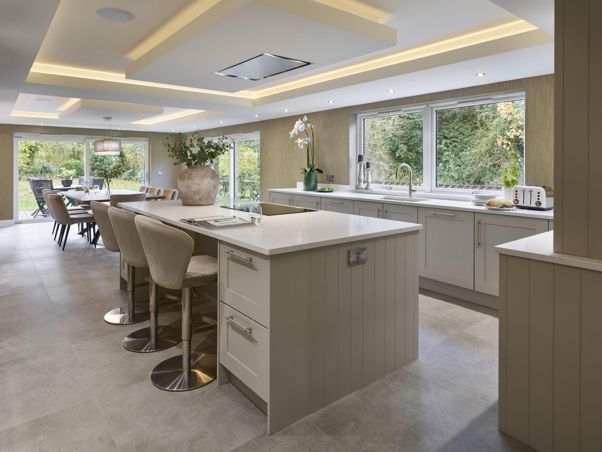 Pale stone Callerton shaker kitchen island