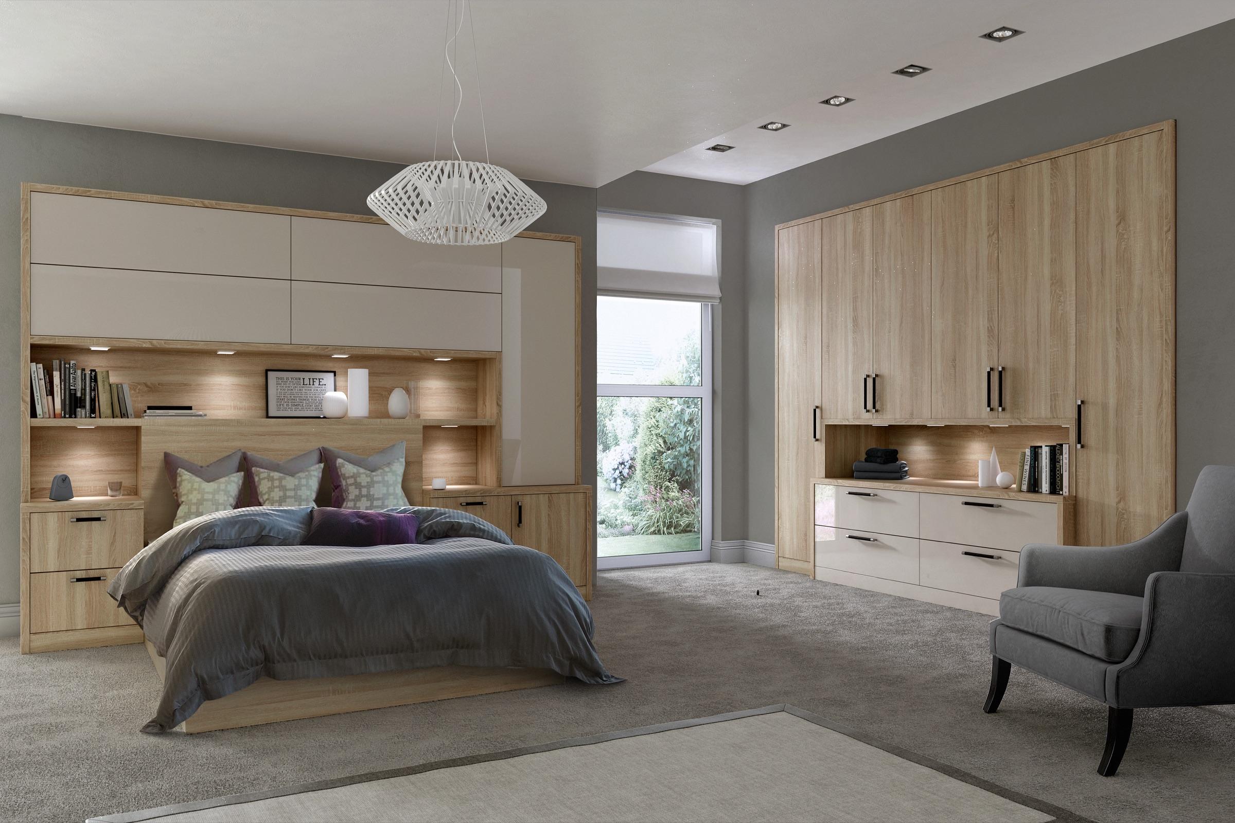 Daval 'Como' fitted bedroom in oak and gloss cashmere