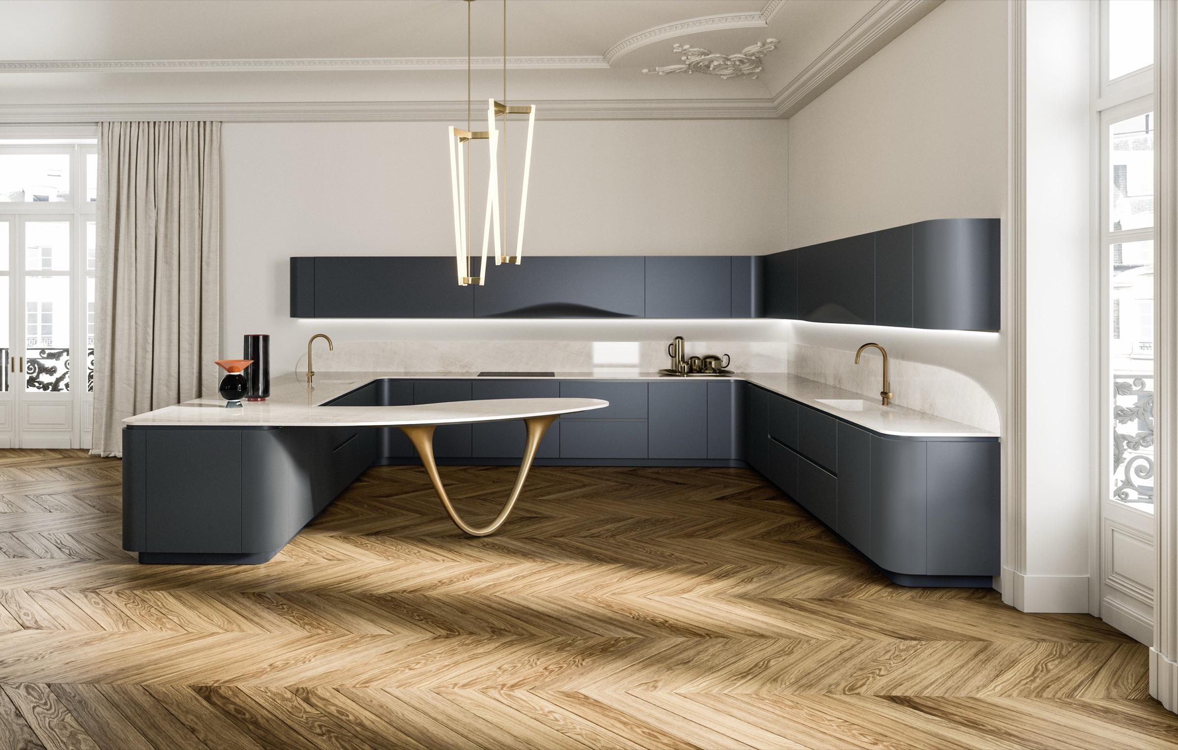Slate-blue Snaidero kitchen island