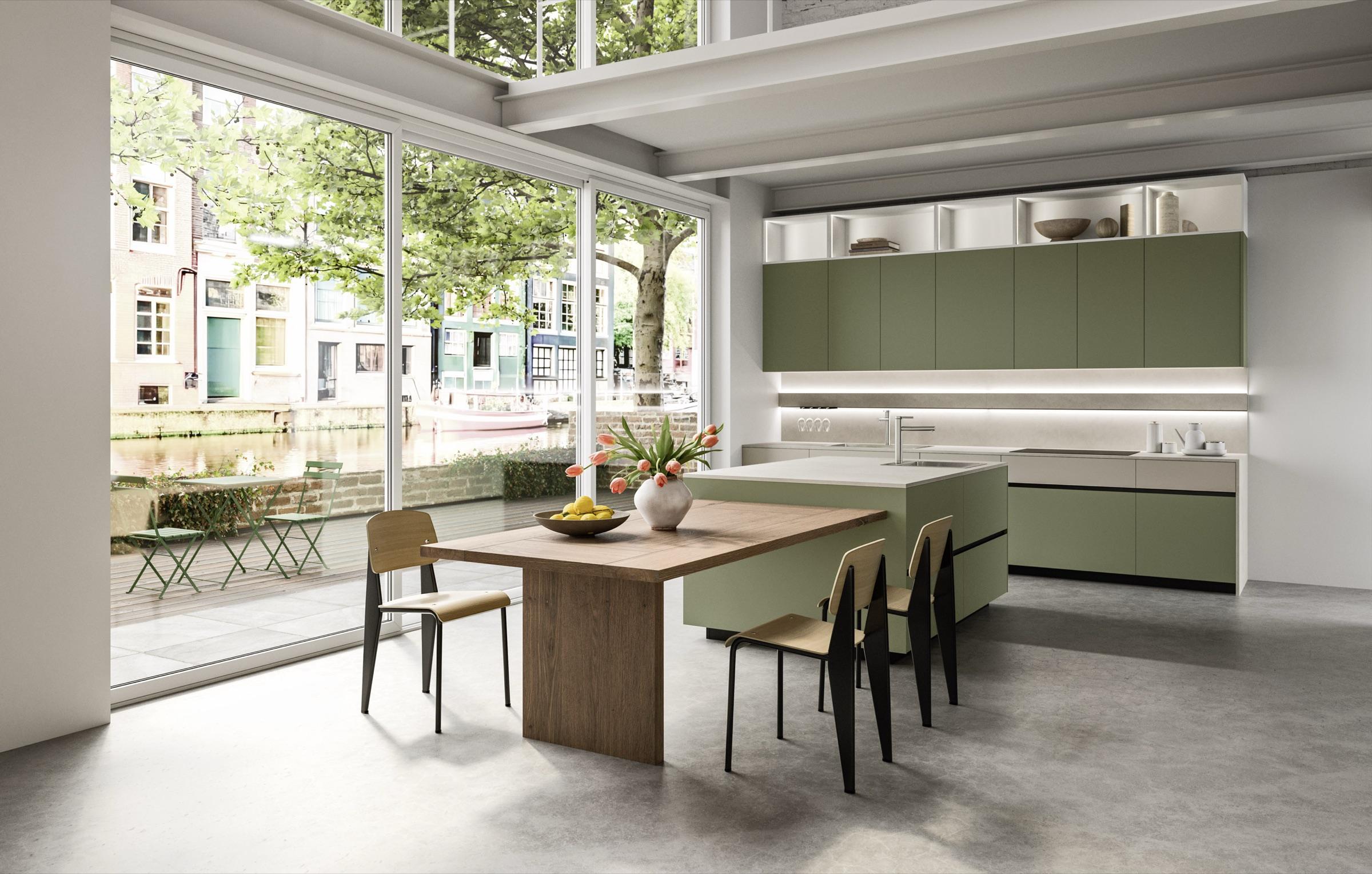 Sage green Snaidero kitchen island